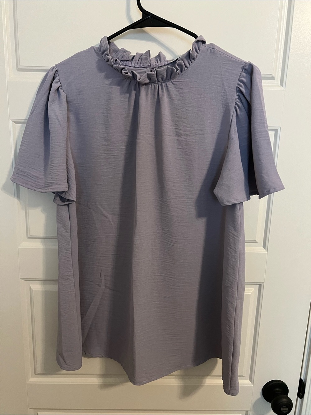 Ruffled Mock-Neck Lavender Blouse